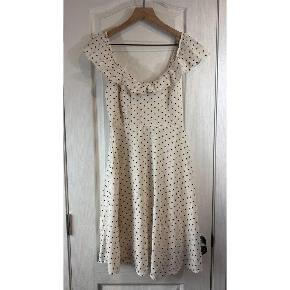 Old Navy Women’s Small Ivory Black Polka Dot Ruffle Fit & Flare Dress